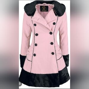 Hell Bunny Pink Double-Breasted Pea Coat with Black Trim
